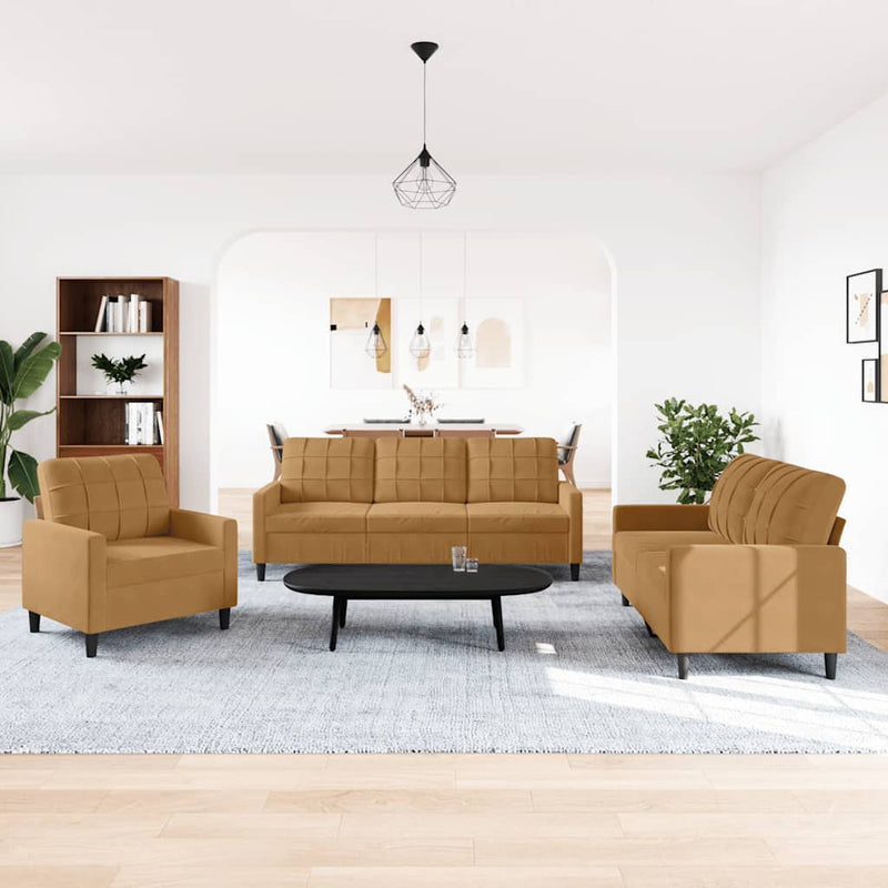 vidaXL 3 részes barna bársony ülőgarnitúra párnákkal