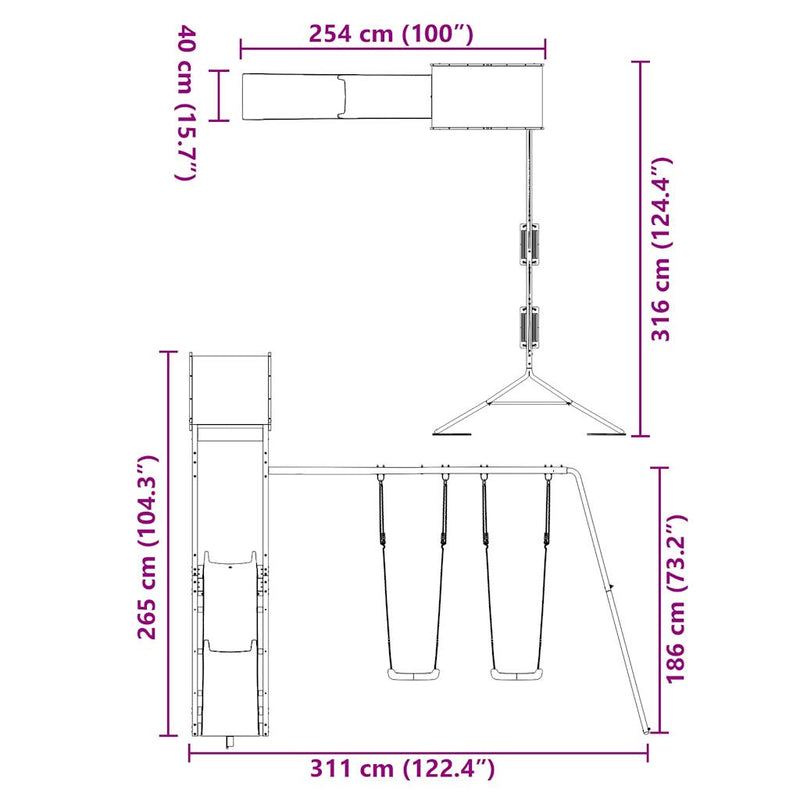 vidaXL tömör fenyőfa kültéri játszószett