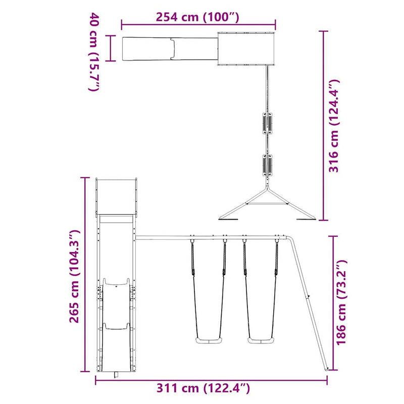 vidaXL impregnált fenyőfa kültéri játszószett