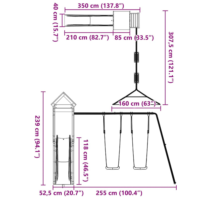 vidaXL tömör duglászfenyő kültéri játszószett