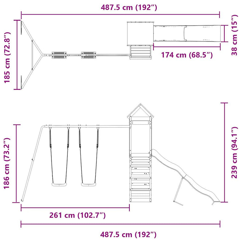 vidaXL impregnált fenyőfa kültéri játszószett