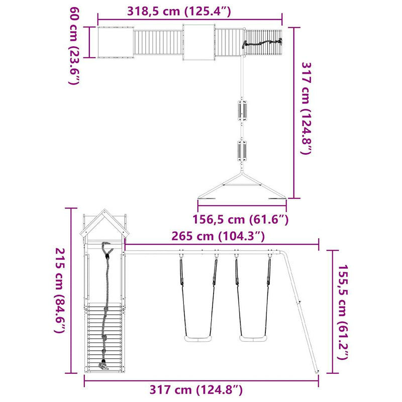 vidaXL tömör fenyőfa kültéri játszószett