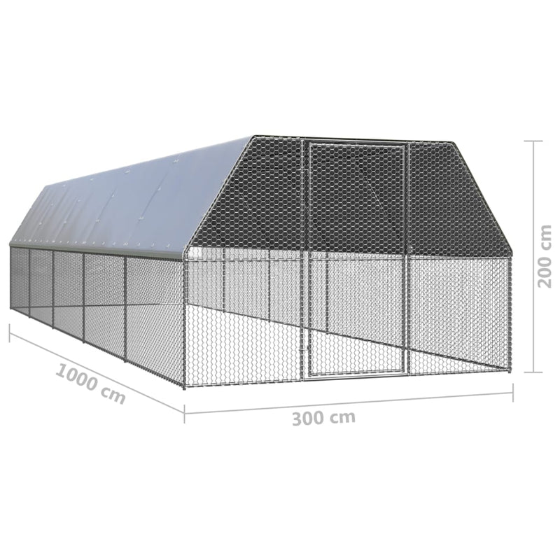 vidaXL horganyzott acél tyúkól 3 x 10 x 2 m