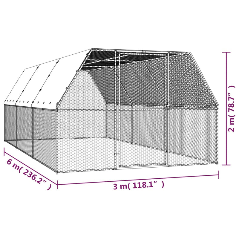 vidaXL horganyzott acél tyúkól 3x6x2 m