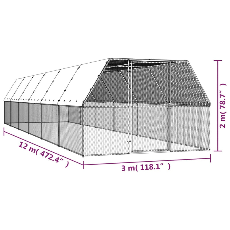 vidaXL kültéri horganyzott acél tyúkól 3 x 12 x 2 m