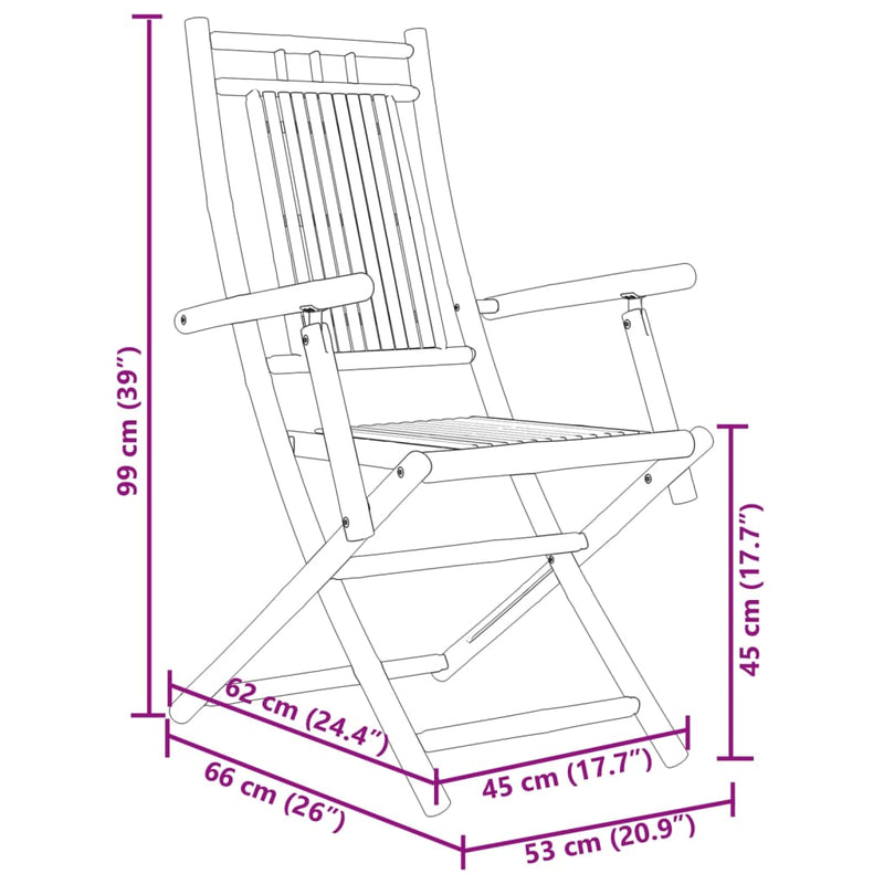 vidaXL 8 db összecsukható bambusz kerti szék 53 x 66 x 99 cm