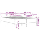vidaXL szürke sonoma szerelt fa és fém ágykeret 140x190 cm