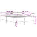 vidaXL füstös tölgy színű szerelt fa és fém ágykeret 135 x 190 cm