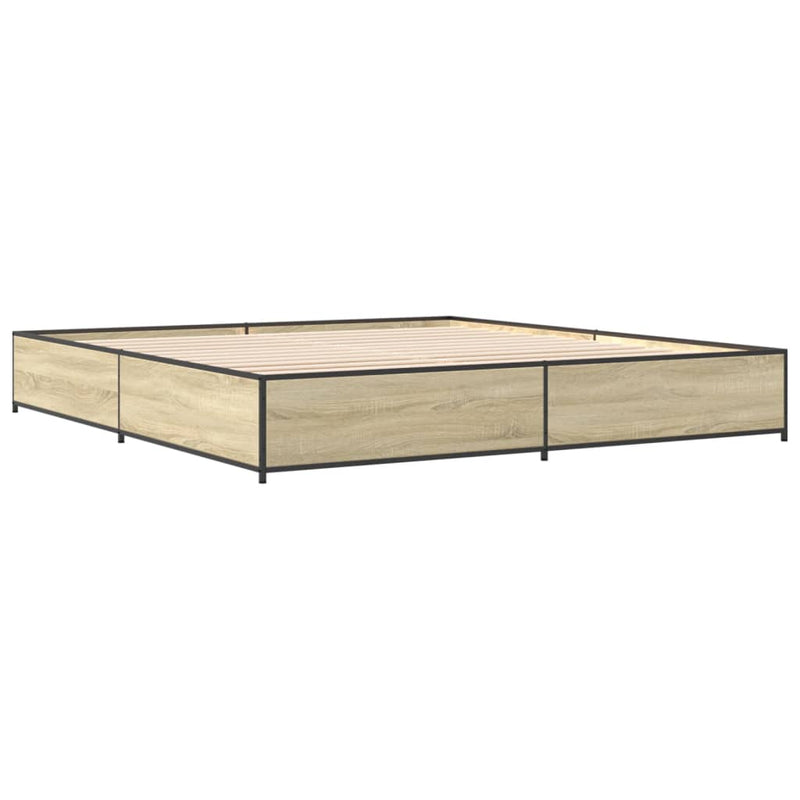 vidaXL sonoma tölgyszínű szerelt fa és fém ágykeret 200 x 200 cm