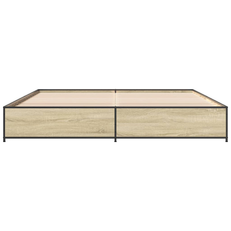 vidaXL sonoma tölgyszínű szerelt fa és fém ágykeret 200 x 200 cm
