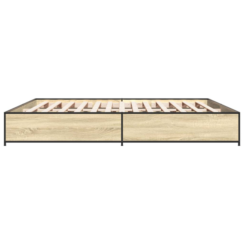vidaXL sonoma tölgyszínű szerelt fa és fém ágykeret 200 x 200 cm