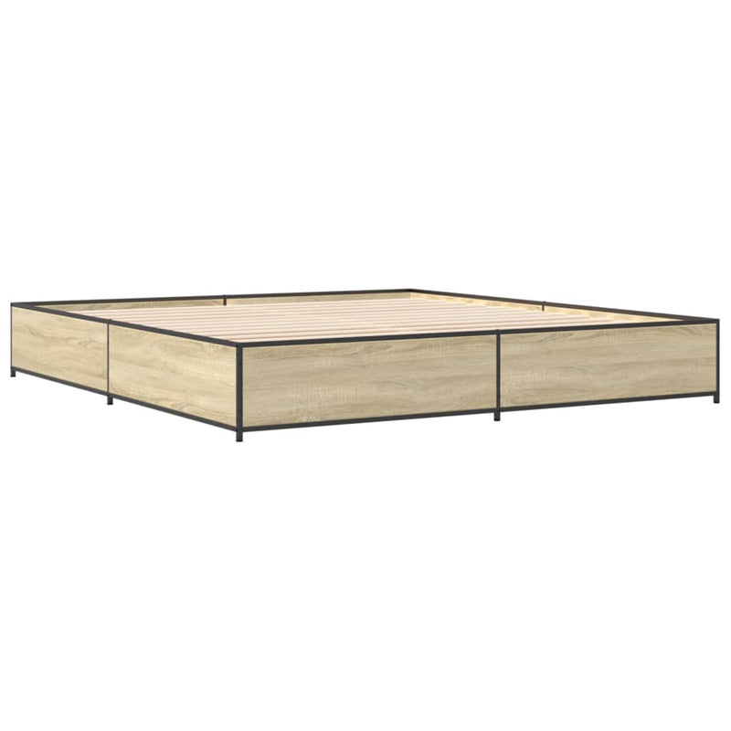 vidaXL sonoma tölgyszínű szerelt fa és fém ágykeret 200 x 200 cm