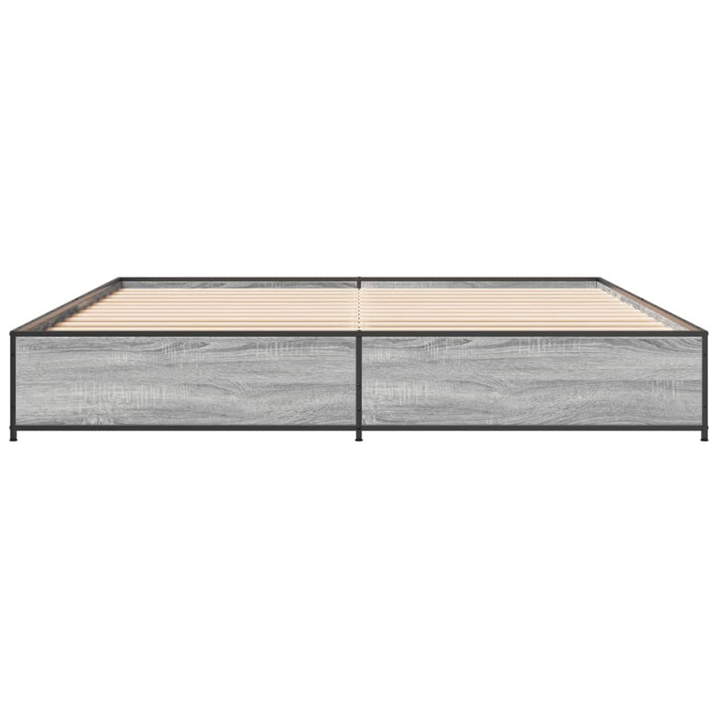 vidaXL szürke sonoma szerelt fa és fém ágykeret 200 x 200 cm