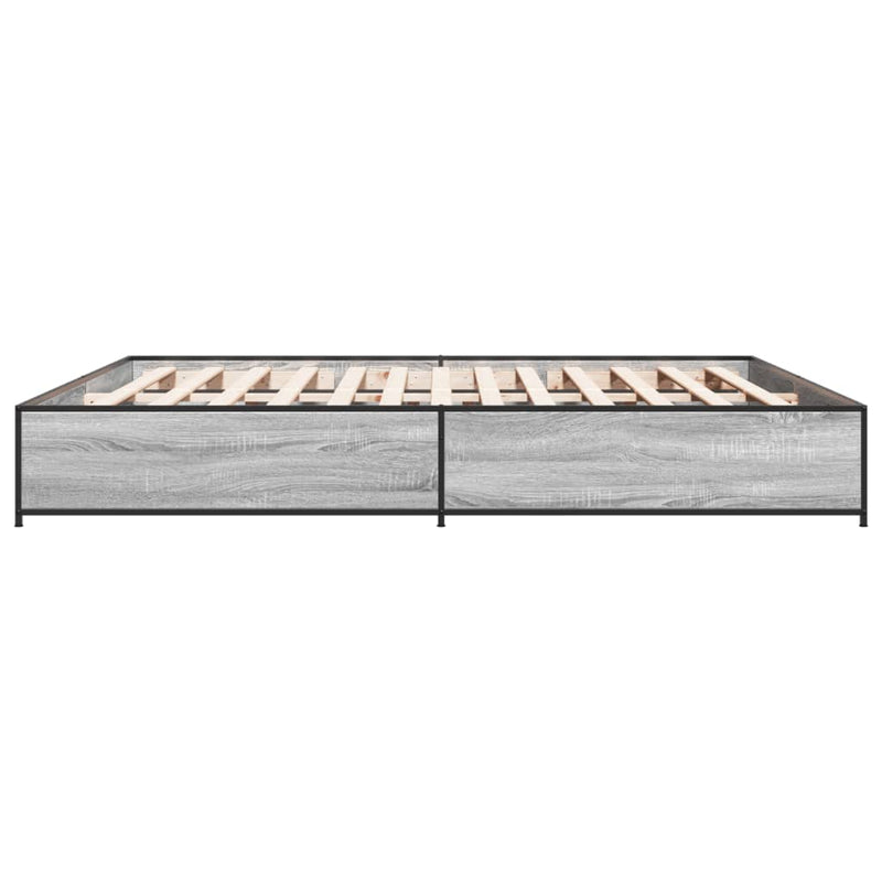 vidaXL szürke sonoma szerelt fa és fém ágykeret 200 x 200 cm