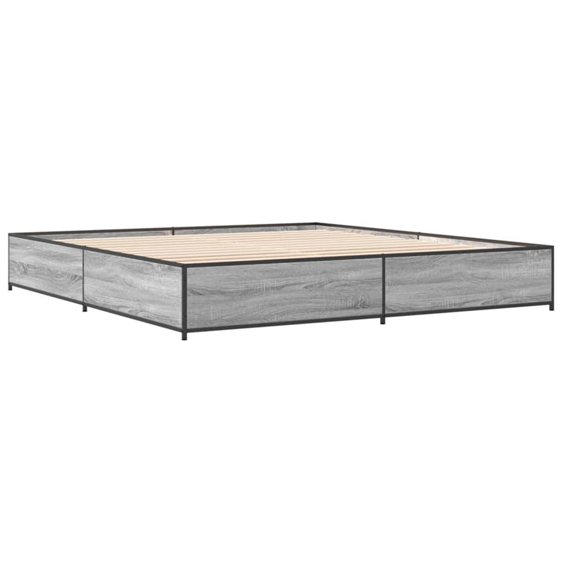vidaXL szürke sonoma szerelt fa és fém ágykeret 200 x 200 cm