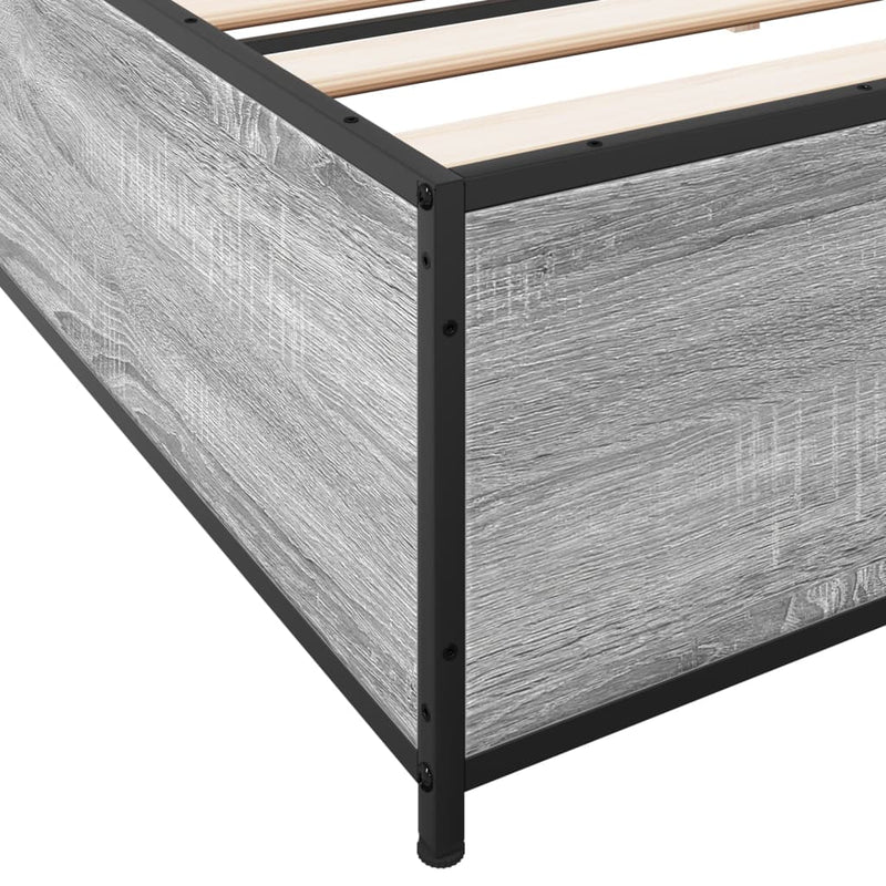 vidaXL szürke sonoma szerelt fa és fém ágykeret 200 x 200 cm