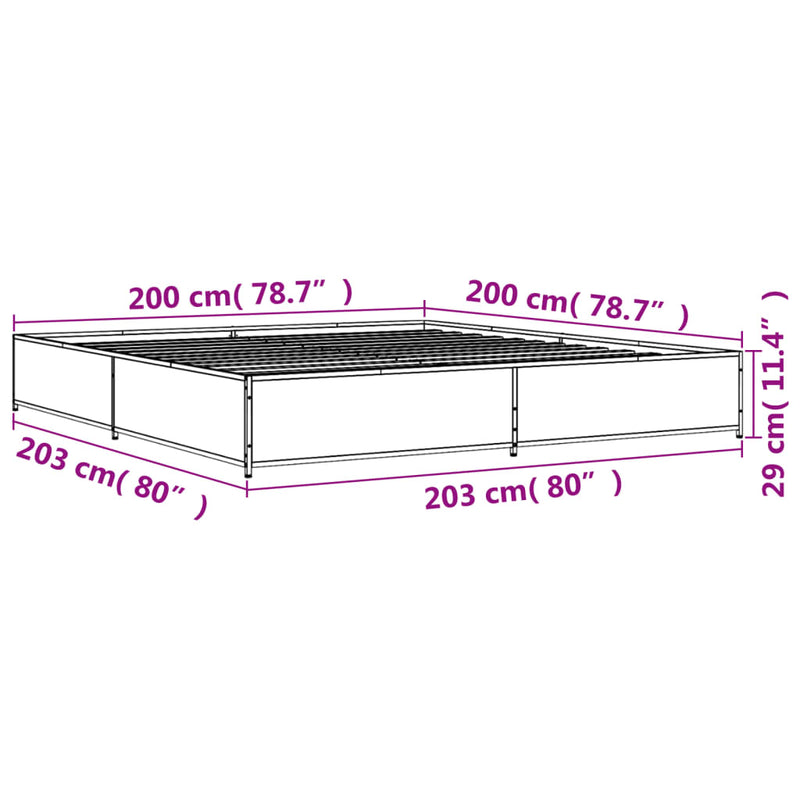 vidaXL szürke sonoma szerelt fa és fém ágykeret 200 x 200 cm