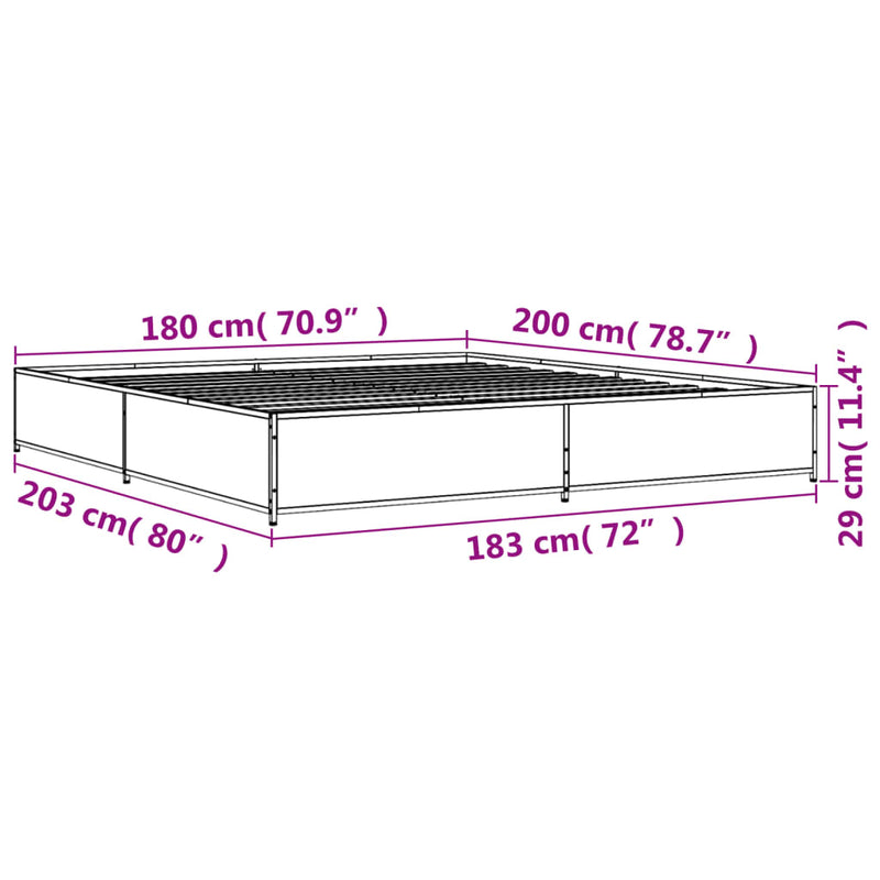 vidaXL fekete szerelt fa és fém ágykeret 180 x 200 cm