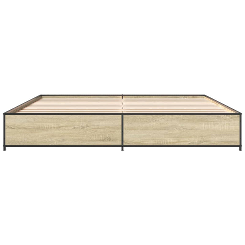vidaXL sonoma tölgyszínű szerelt fa és fém ágykeret 180 x 200 cm