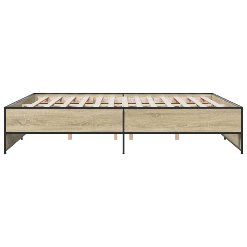 vidaXL sonoma tölgyszínű szerelt fa és fém ágykeret 180 x 200 cm