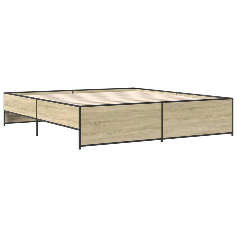 vidaXL sonoma tölgyszínű szerelt fa és fém ágykeret 180 x 200 cm