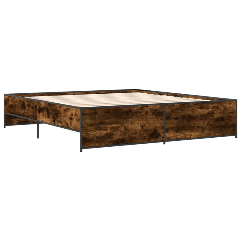 vidaXL füstös tölgy színű szerelt fa és fém ágykeret 180 x 200 cm