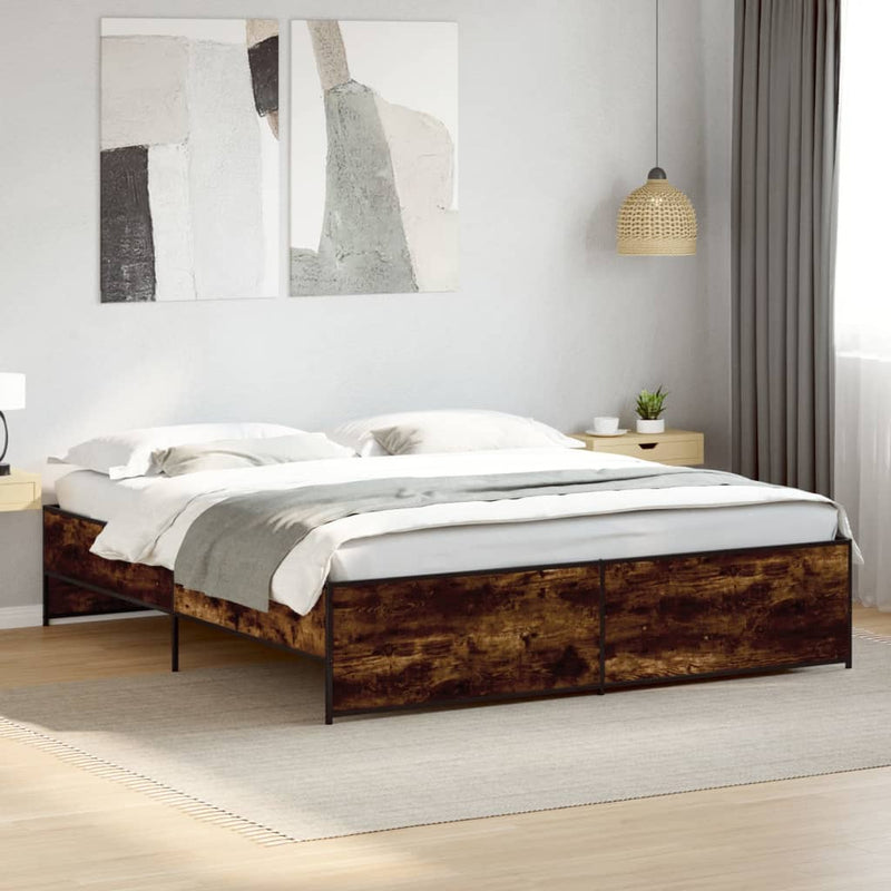 vidaXL füstös tölgy színű szerelt fa és fém ágykeret 180 x 200 cm