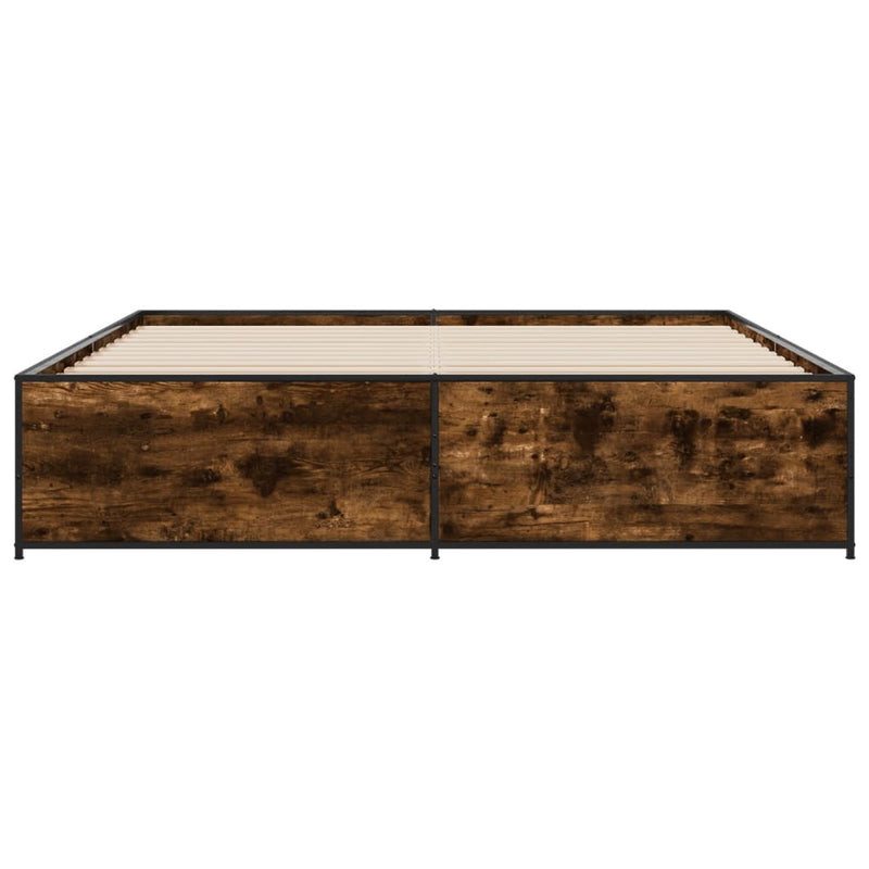 vidaXL füstös tölgy színű szerelt fa és fém ágykeret 180 x 200 cm