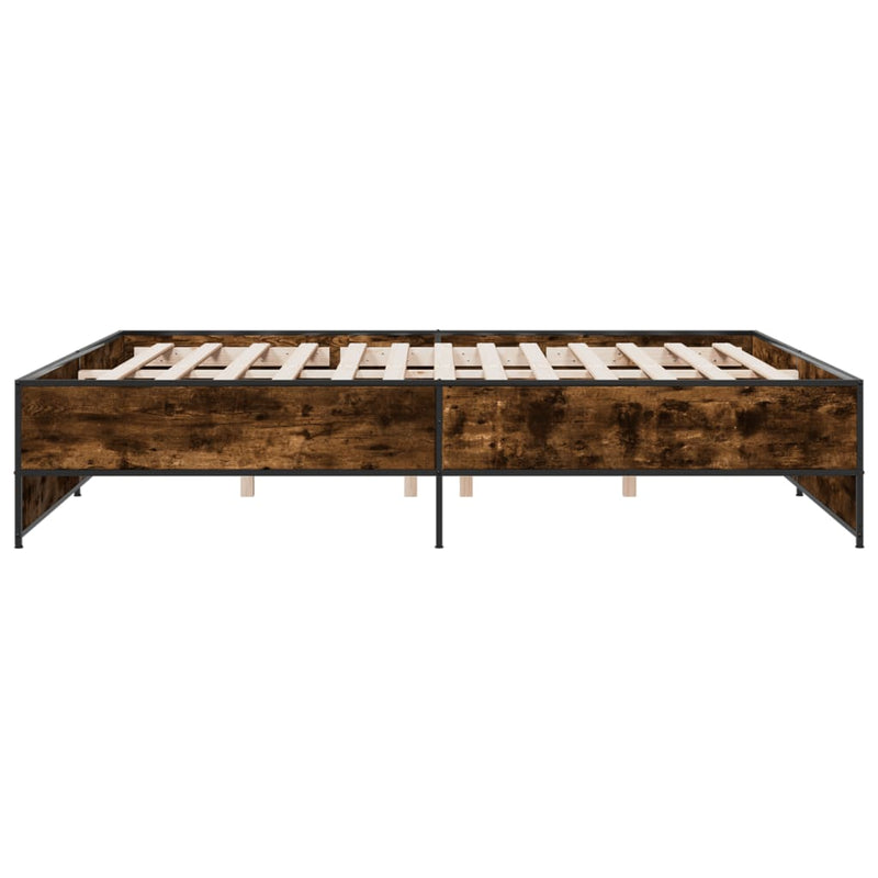 vidaXL füstös tölgy színű szerelt fa és fém ágykeret 180 x 200 cm