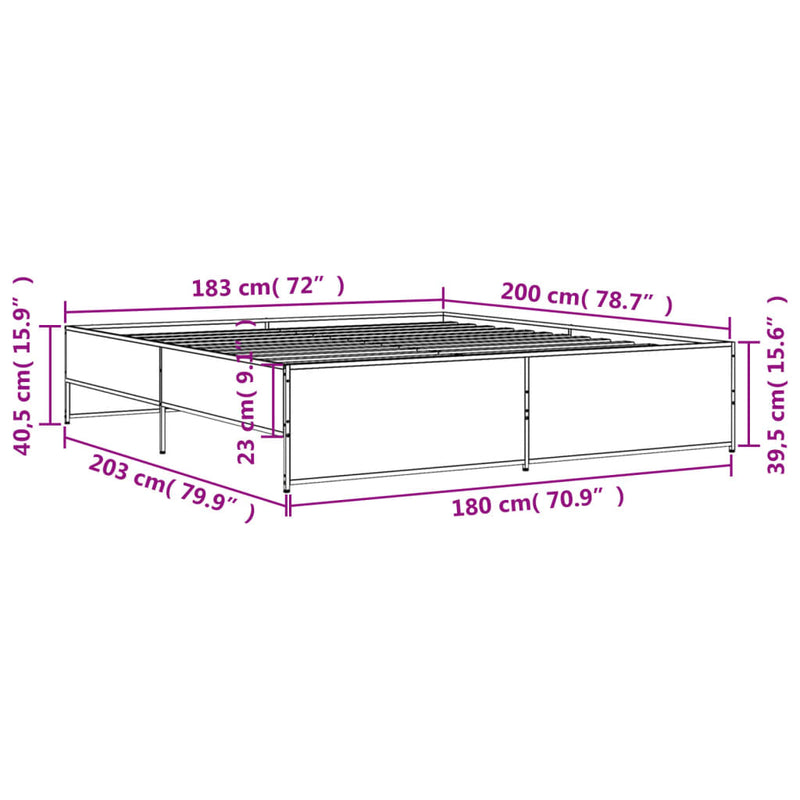 vidaXL füstös tölgy színű szerelt fa és fém ágykeret 180 x 200 cm