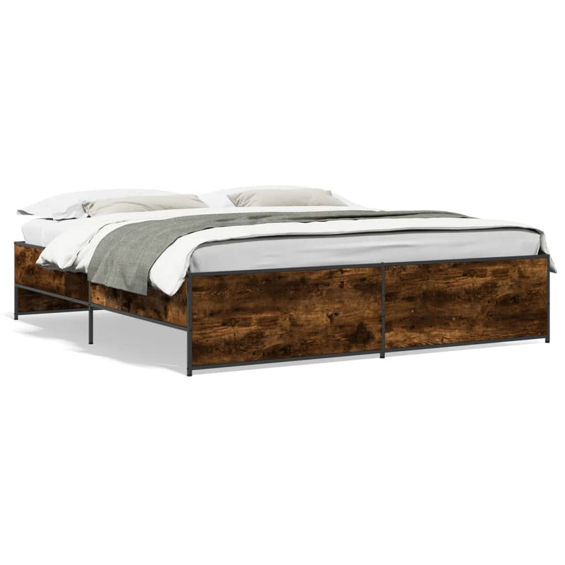 vidaXL füstös tölgy színű szerelt fa és fém ágykeret 180 x 200 cm