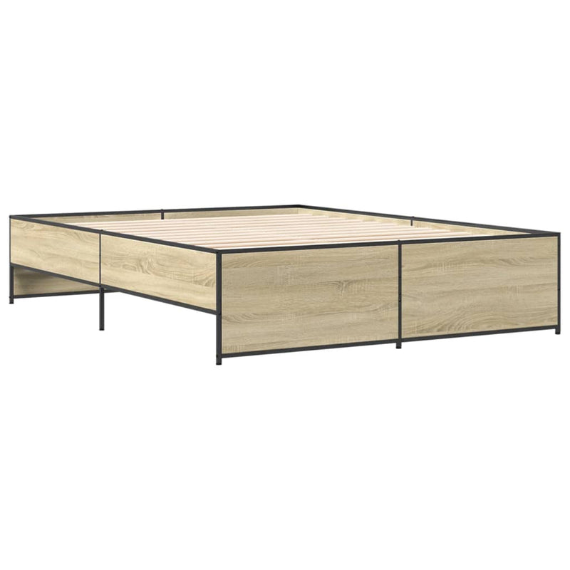 vidaXL sonoma tölgyszínű szerelt fa és fém ágykeret 160 x 200 cm