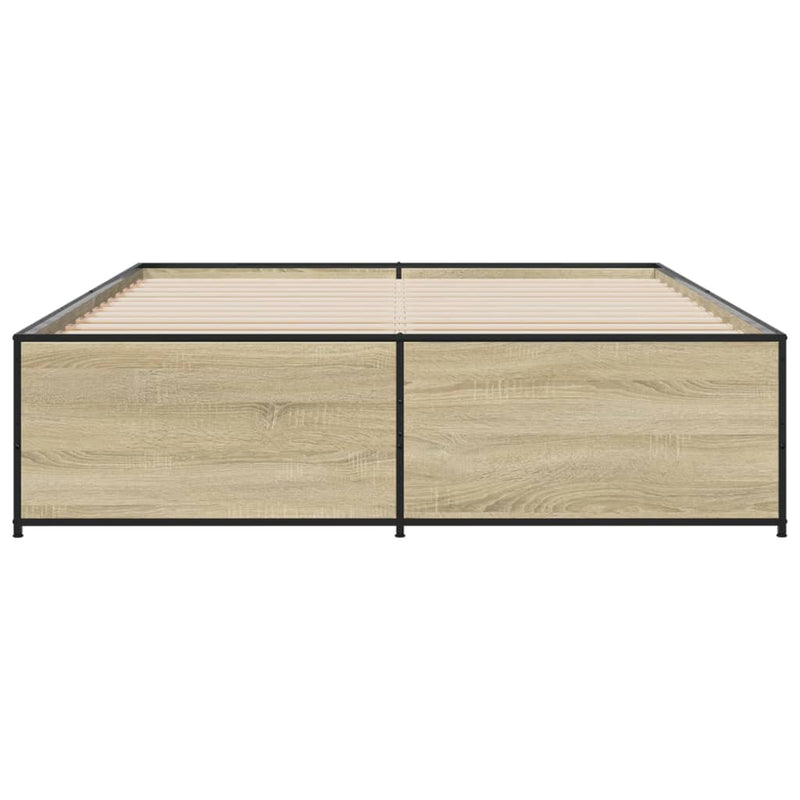 vidaXL sonoma tölgyszínű szerelt fa és fém ágykeret 160 x 200 cm