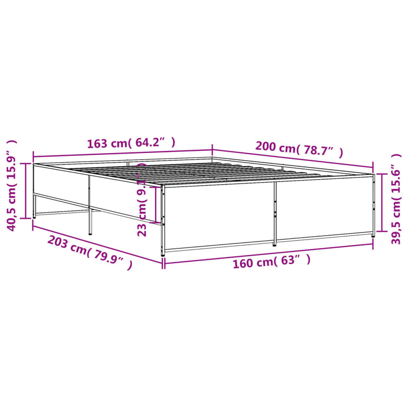 vidaXL sonoma tölgyszínű szerelt fa és fém ágykeret 160 x 200 cm
