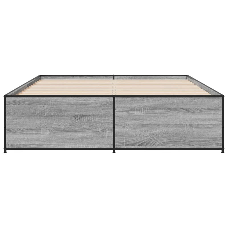 vidaXL szürke sonoma szerelt fa és fém ágykeret 160 x 200 cm