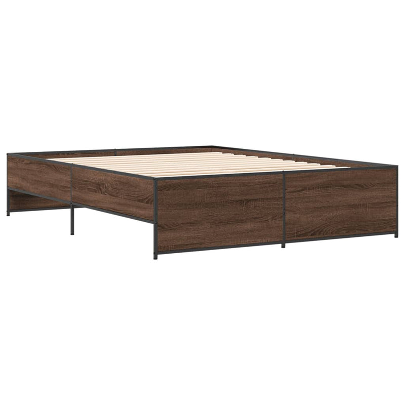 vidaXL barna tölgyszínű szerelt fa és fém ágykeret 160 x 200 cm