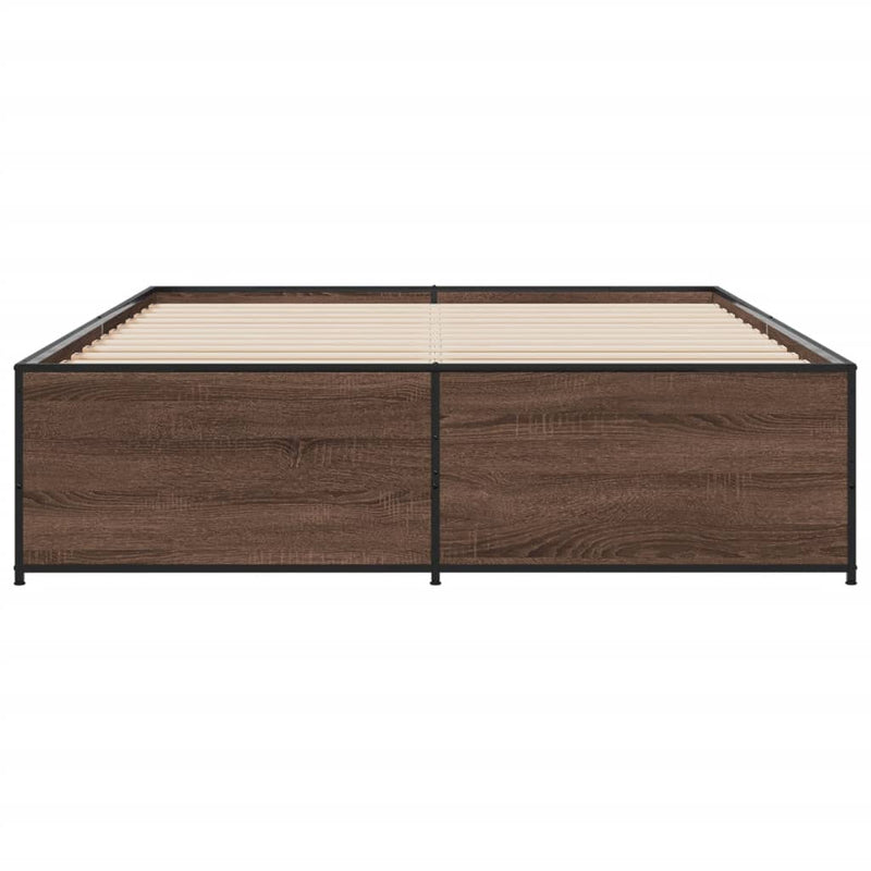 vidaXL barna tölgyszínű szerelt fa és fém ágykeret 160 x 200 cm