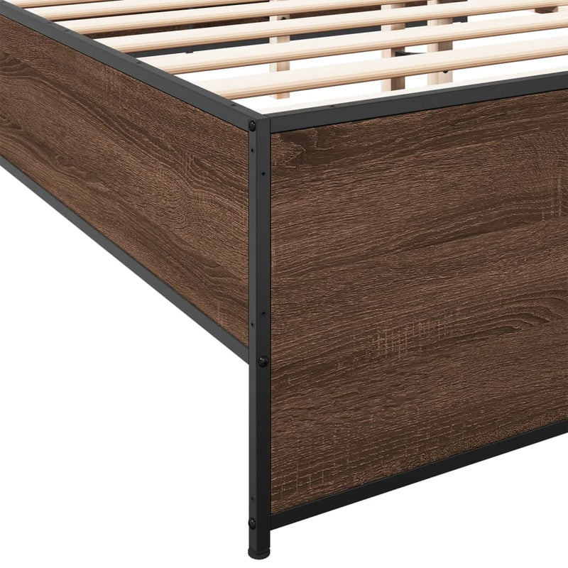 vidaXL barna tölgyszínű szerelt fa és fém ágykeret 160 x 200 cm