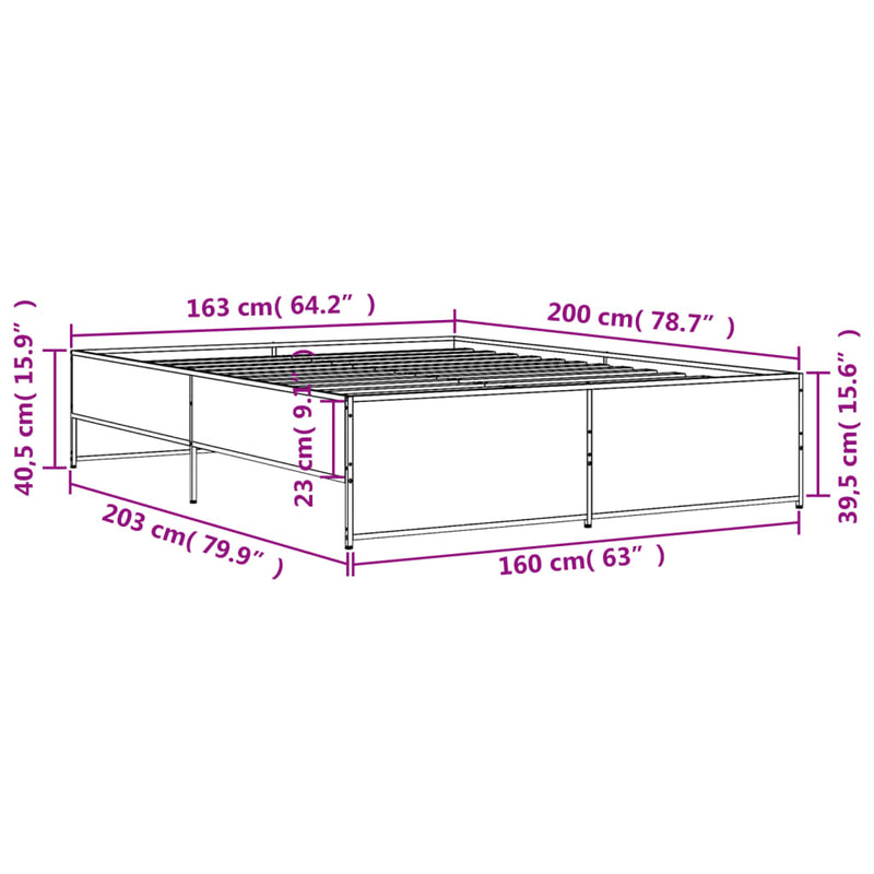 vidaXL barna tölgyszínű szerelt fa és fém ágykeret 160 x 200 cm