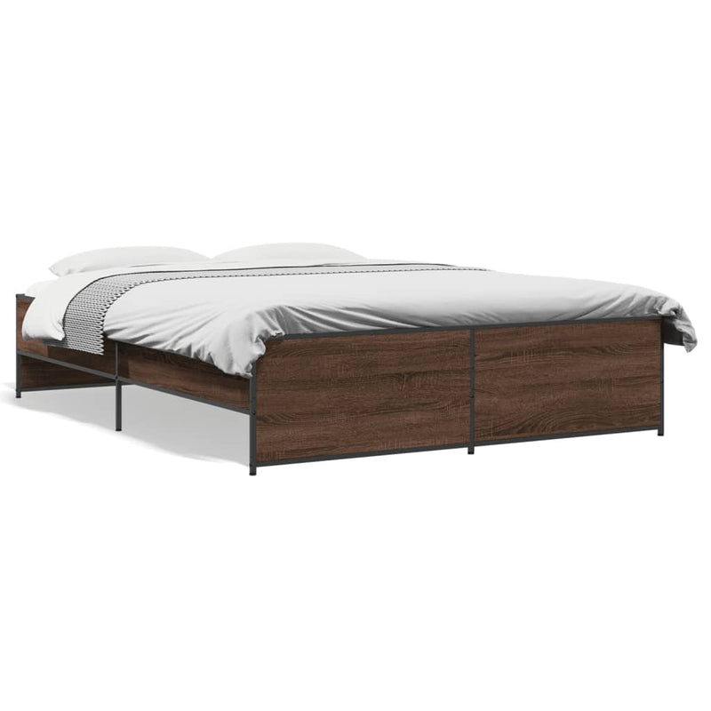 vidaXL barna tölgyszínű szerelt fa és fém ágykeret 160 x 200 cm