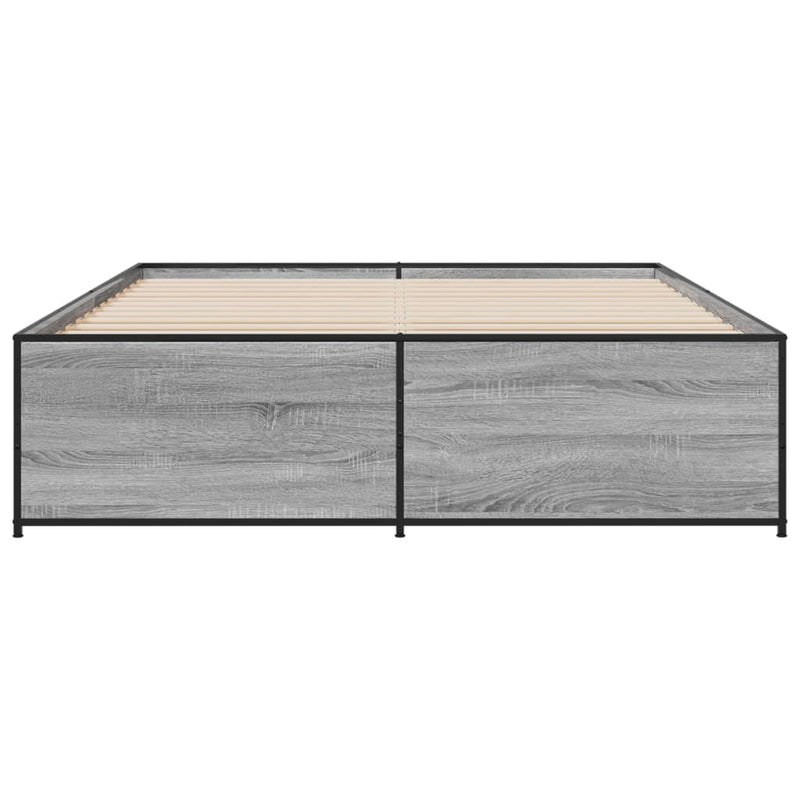 vidaXL szürke sonoma szerelt fa és fém ágykeret 140 x 200 cm