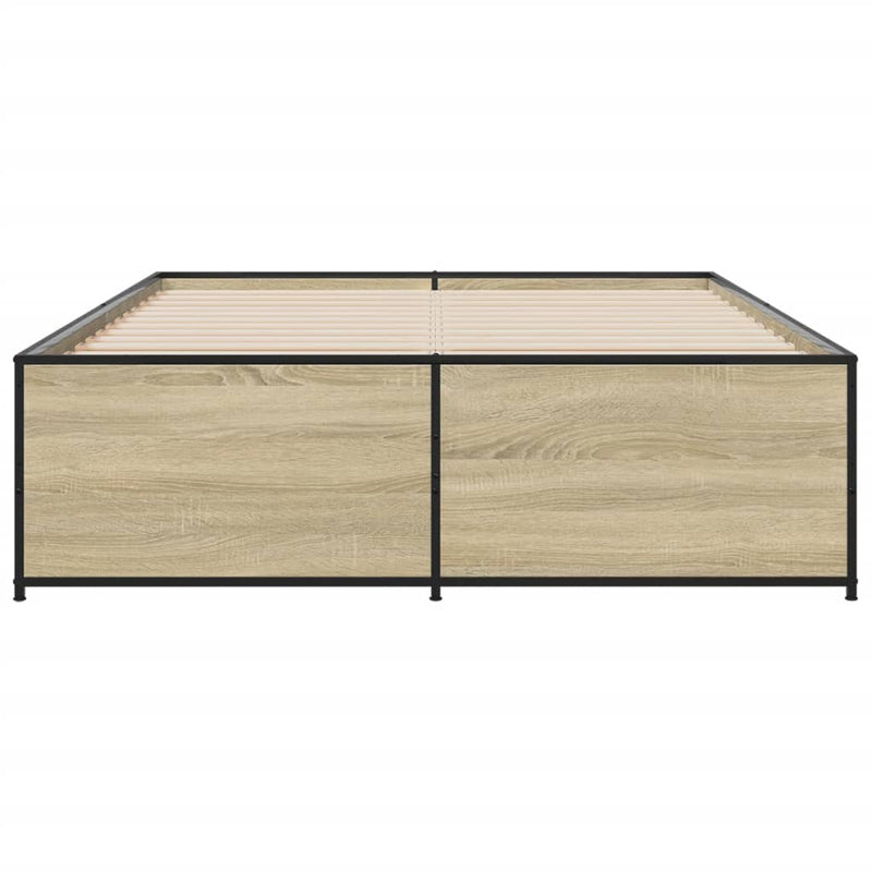 vidaXL sonoma tölgyszínű szerelt fa és fém ágykeret 140x190 cm