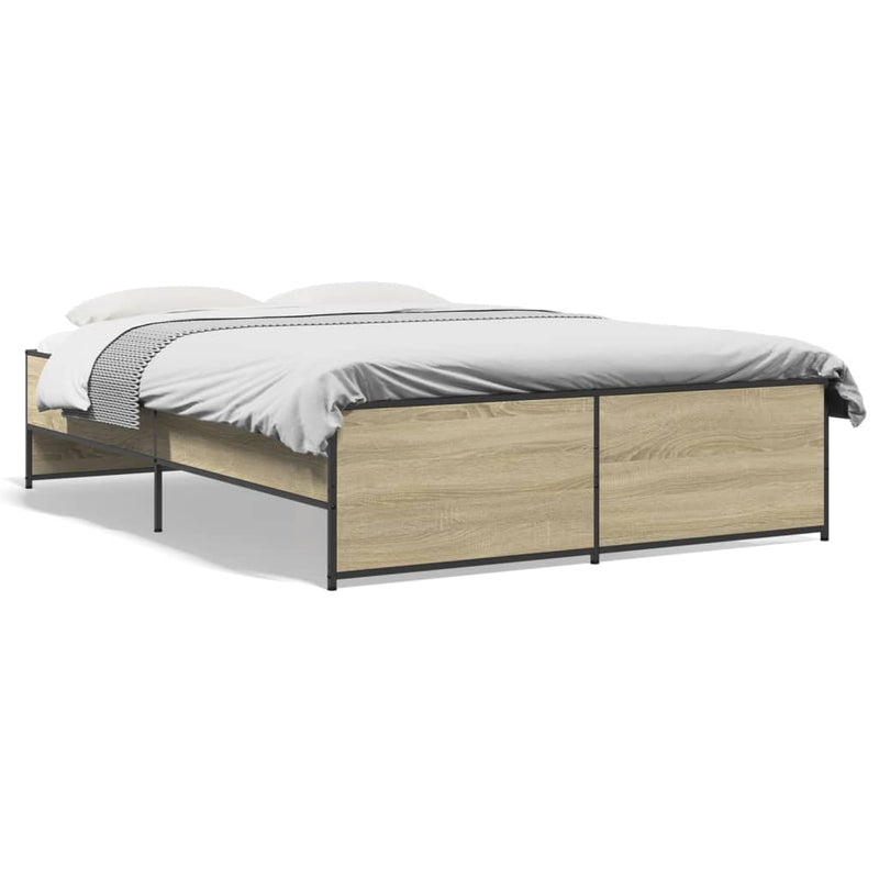 vidaXL sonoma tölgyszínű szerelt fa és fém ágykeret 140x190 cm