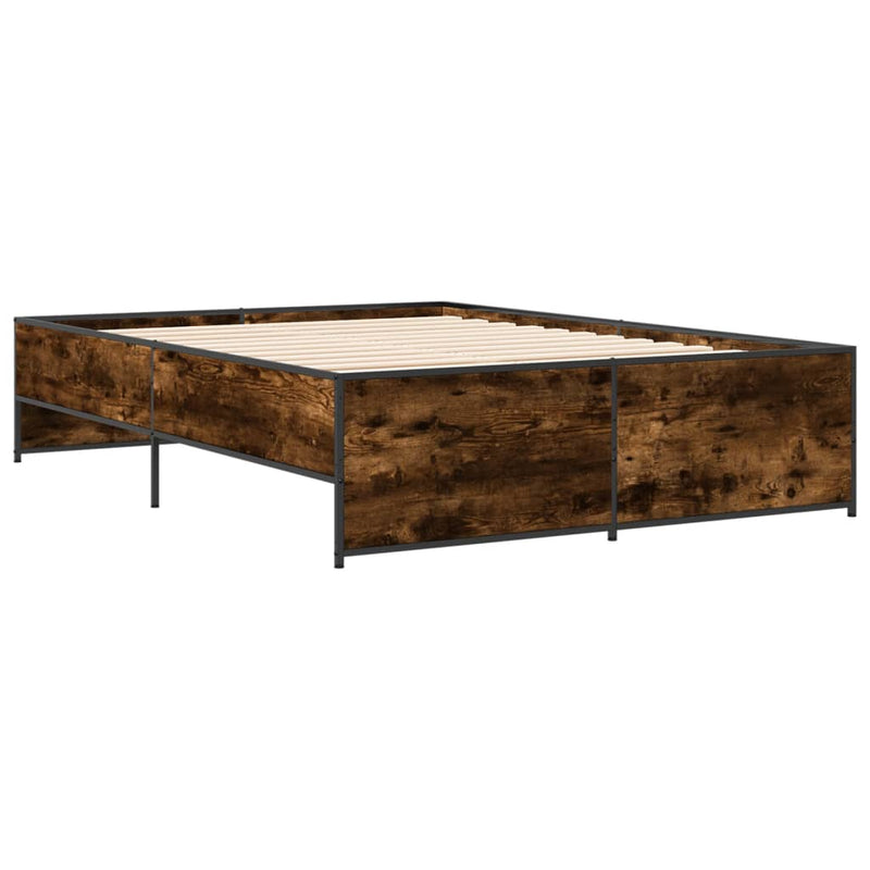 vidaXL füstös tölgy színű szerelt fa és fém ágykeret 140x190 cm
