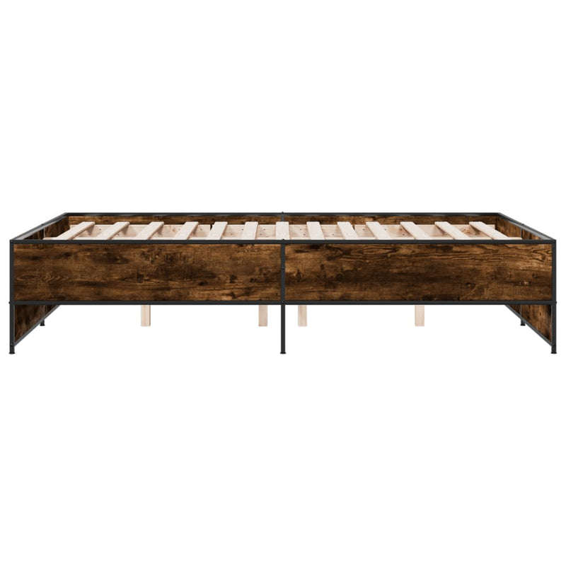 vidaXL füstös tölgy színű szerelt fa és fém ágykeret 140x190 cm