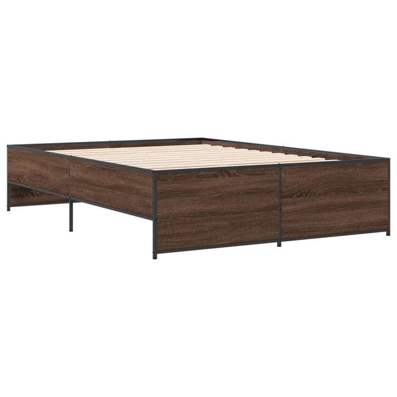 vidaXL barna tölgyszínű szerelt fa és fém ágykeret 140x190 cm