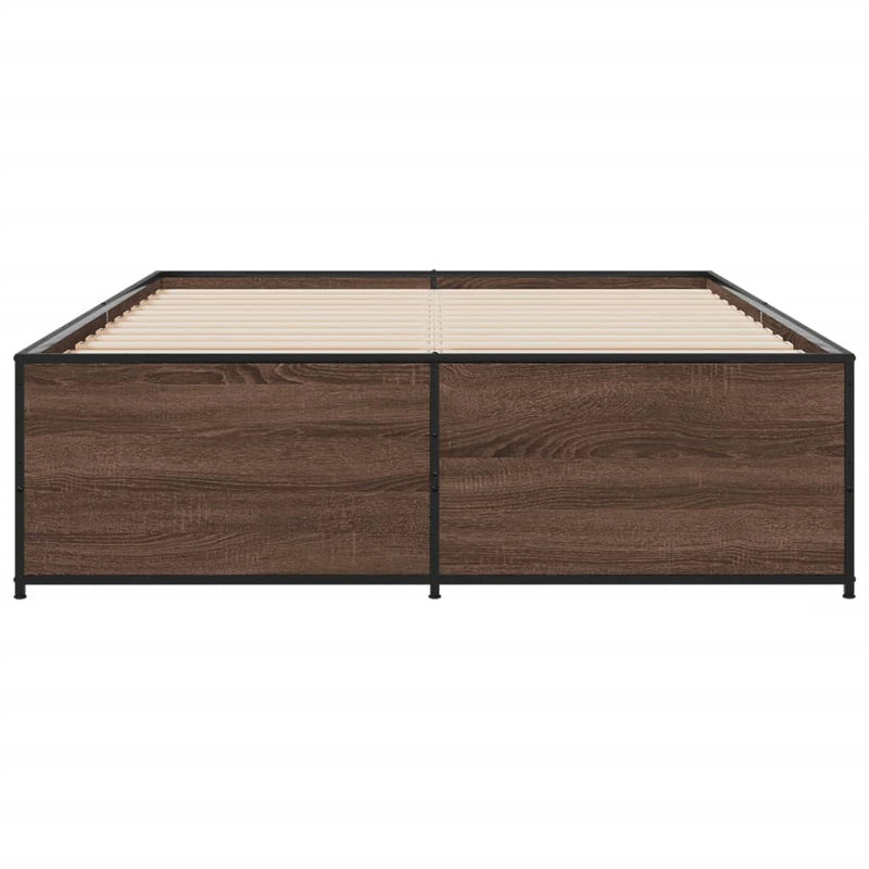 vidaXL barna tölgyszínű szerelt fa és fém ágykeret 140x190 cm