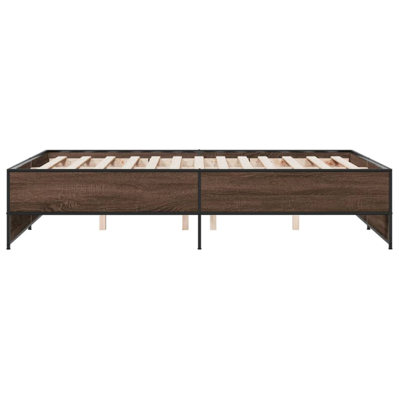 vidaXL barna tölgyszínű szerelt fa és fém ágykeret 140x190 cm