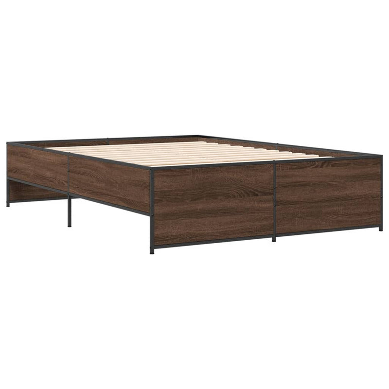 vidaXL barna tölgyszínű szerelt fa és fém ágykeret 140x190 cm