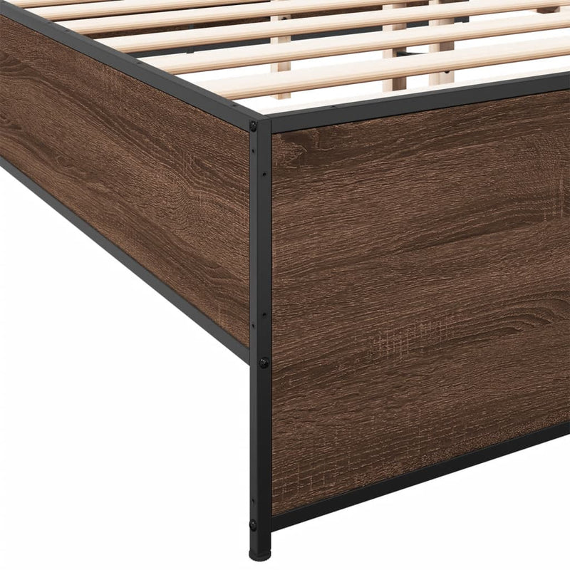 vidaXL barna tölgyszínű szerelt fa és fém ágykeret 140x190 cm